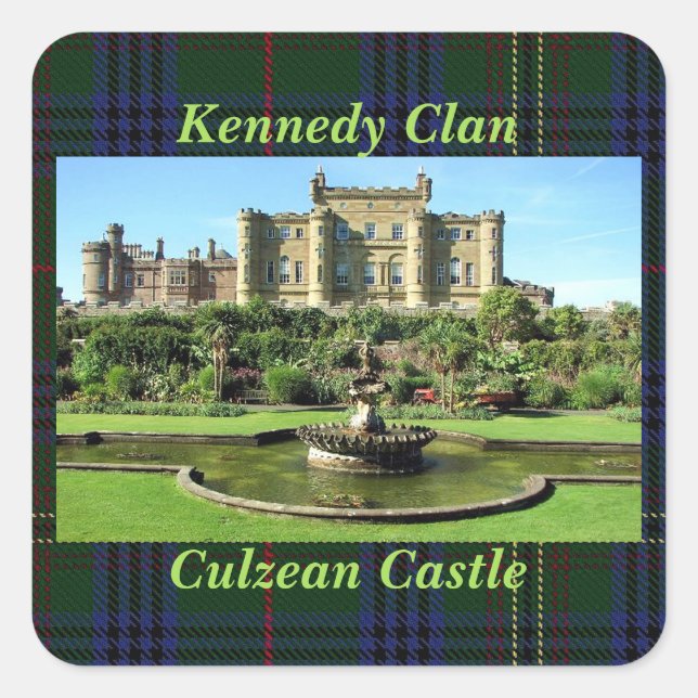 Scottish Kennedy Clan's Culzean Castle Tartan Square Sticker (Front)