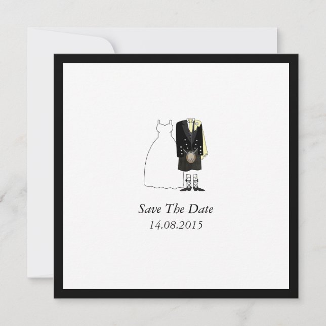 Scottish Kilt Bride & Groom Save the Date - yellow (Front)