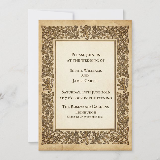 Scottish Lion Rampant Celtic Wedding Invitation (Front)