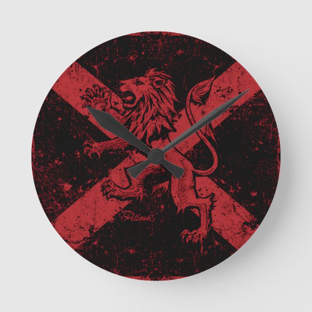 Scottish Lion Rampant Wall Clock | Red & Black Sal (Front)