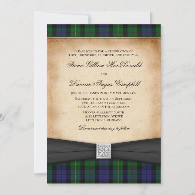 Scottish MacBride Tartan Wedding Invitation (Front)
