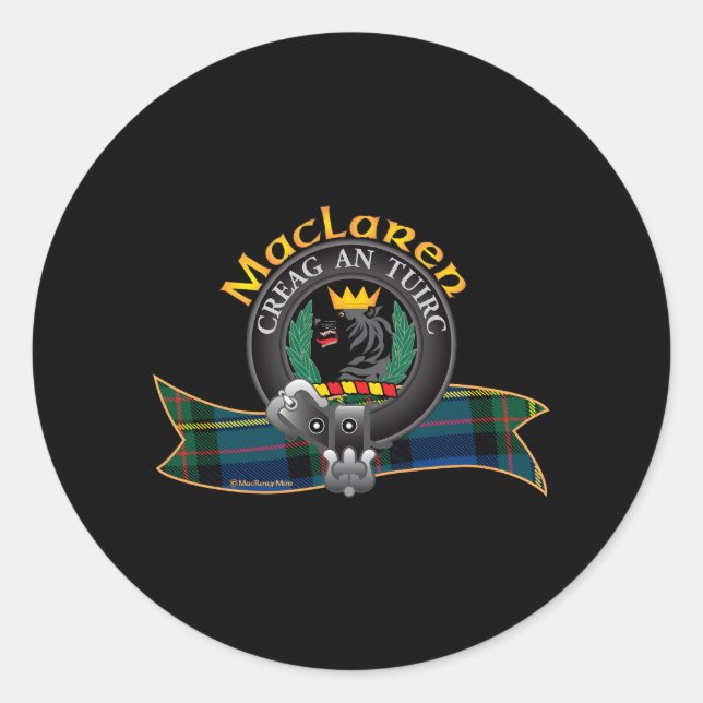 Scottish Maclaren Clan Tartan Crest Motto Creag An Classic Round Sticker (Front)