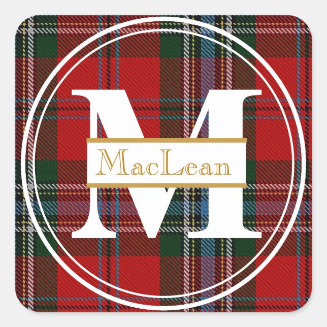 Scottish MacLean Tartan Gold Monogram Name Sticker (Front)