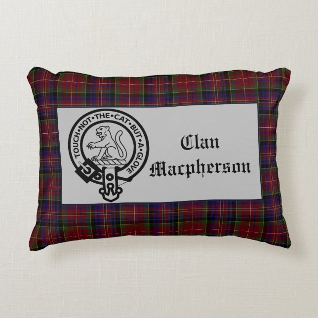 Scottish Macpherson Crest Badge and Tartan Decorative Cushion (Front)