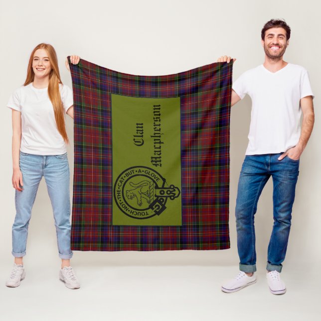 Scottish Macpherson Crest Badge and Tartan Fleece Blanket (In Situ)