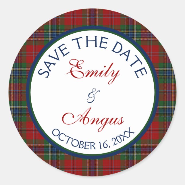 Scottish McLean MacLean Tartan Wedding Save a Date Classic Round Sticker (Front)