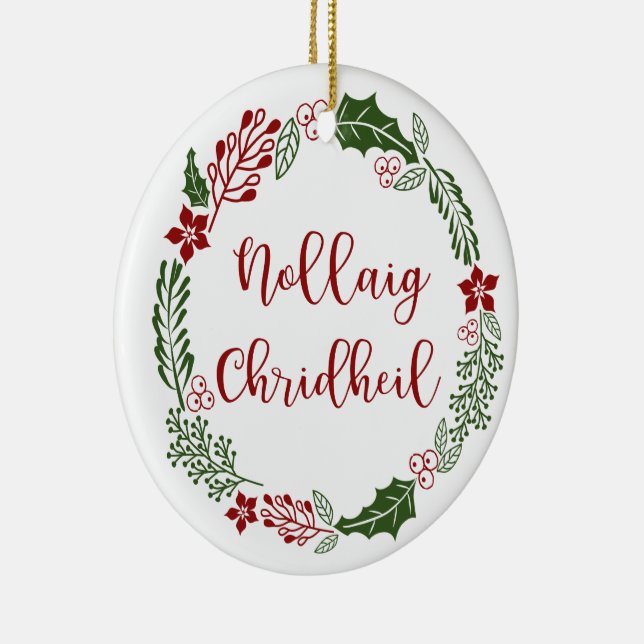 Scottish Merry Christmas Wreath, Nollaig Chridheil Ceramic Tree Decoration (Right)