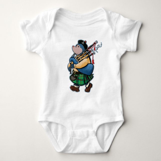 Scottish Mole Of Kintyre Marching With Bagpipes Baby Bodysuit (Front)
