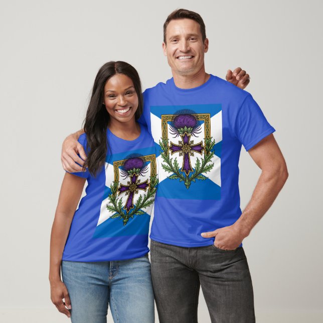 Scottish Motif Cross and Crowned Thistle Saltire T-Shirt (Unisex)