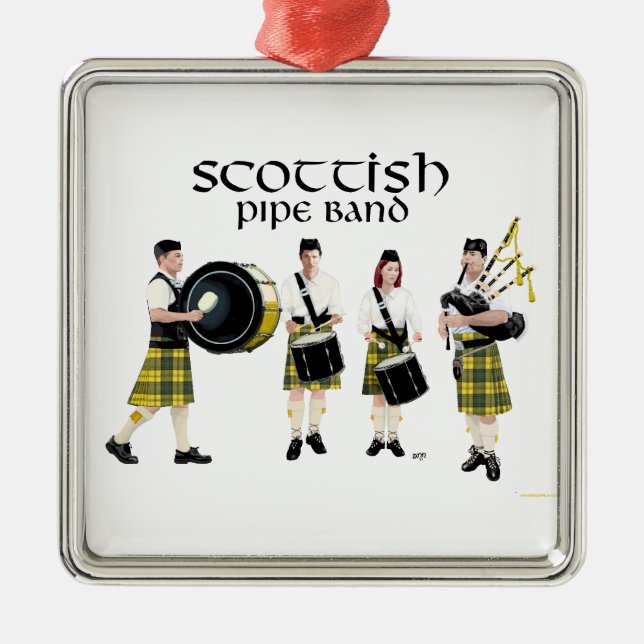 Scottish Pipe Band - Yellow/Black Metal Tree Decoration (Front)