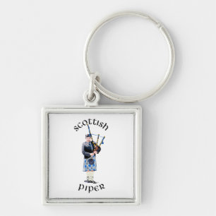 Scottish Piper - Blue Plaid Key Ring