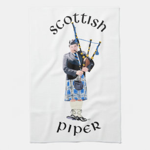Scottish Piper - Blue Plaid Tea Towel