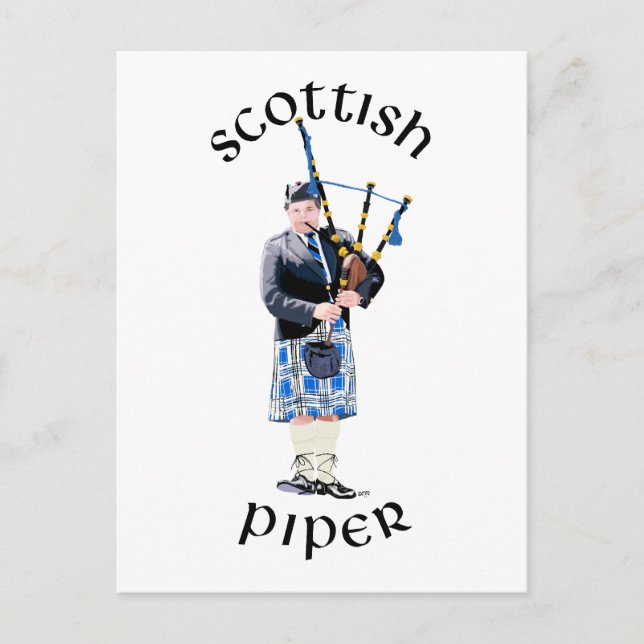 Scottish Piper - Blue Postcard (Front)