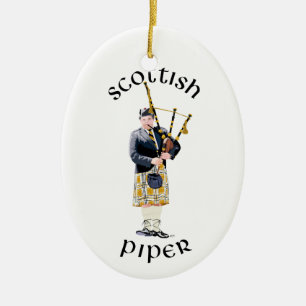Scottish Piper - Tan Plaid Ceramic Tree Decoration