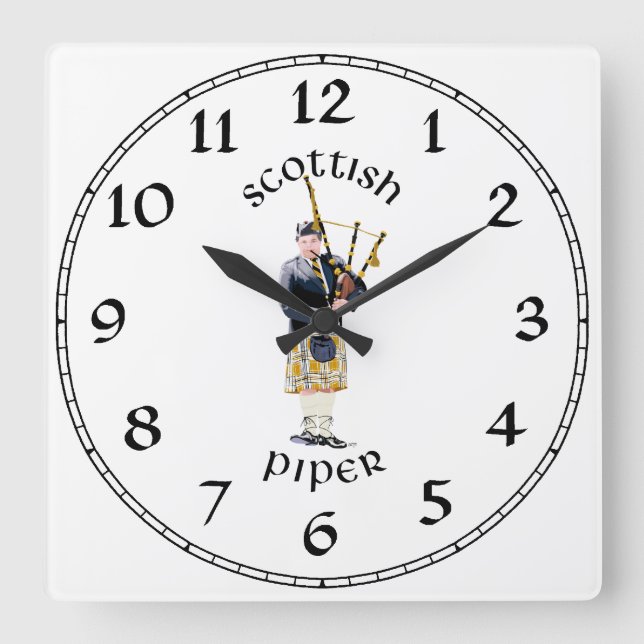 Scottish Piper - Tan Plaid Square Wall Clock (Front)