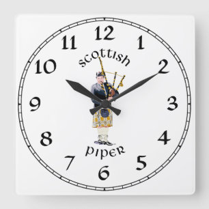 Scottish Piper - Tan Plaid Square Wall Clock