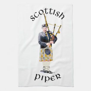 Scottish Piper - Tan Plaid Tea Towel