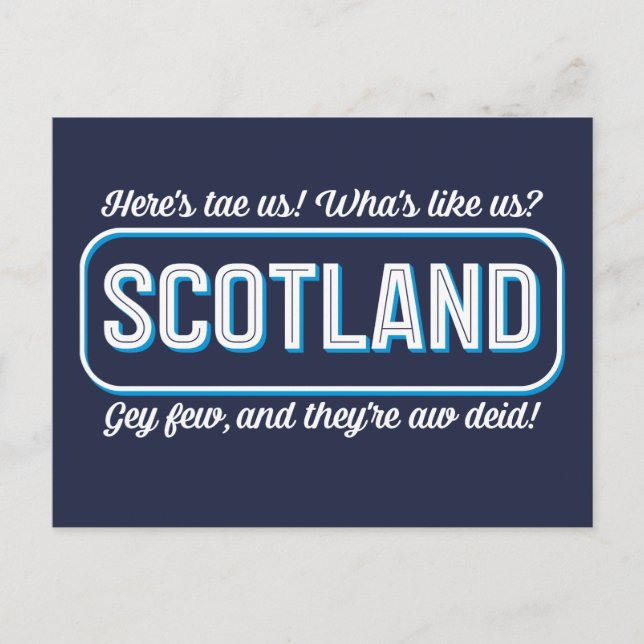 Scottish Poem, Wha's Like Us? Toast Saying Postcard (Front)