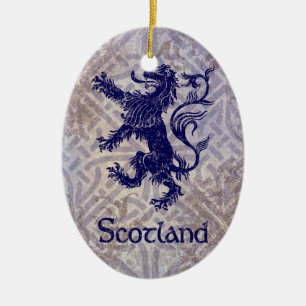 Scottish Rampant Lion Navy Blue Celtic Knot Ceramic Tree Decoration