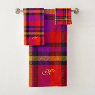 Scottish Red Purple Orange Tartan Plaid Pattern Bath Towel Set