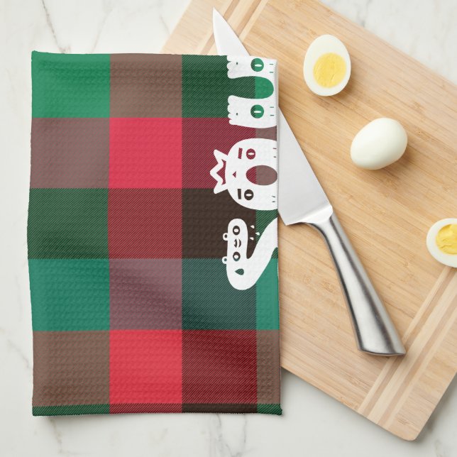Scottish Royal Chequered Tartan Plaid with Text Tea Towel (Quarter Fold)