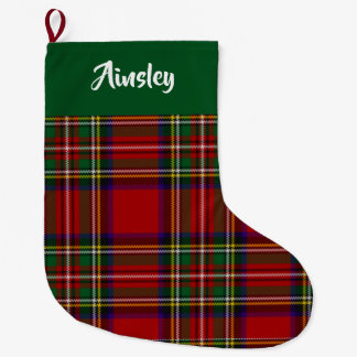 Scottish Royal Stewart Tartan Custom (Green Top) Large Christmas Stocking