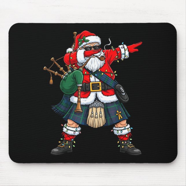 Scottish Santa Bagpes Dabbing Christmas Funny Holi Mouse Pad (Front)