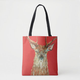 Scottish Stag On Blazing Red Painting Tote Bag