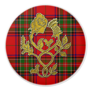 Scottish Style Rose Thistle Plaid Ceramic Knob