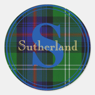 Scottish Sutherland Tartan Blue Monogram Sticker