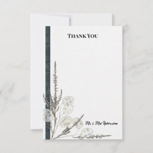 Scottish Tartan and Lunaria Wedding Thank You Card