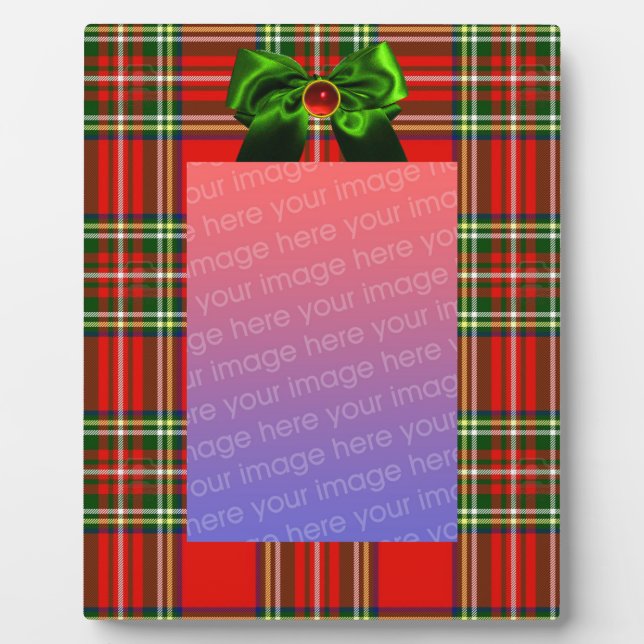 SCOTTISH TARTAN AND RED GREEN BOWS CHRISTMAS PARTY PLAQUE (Front)