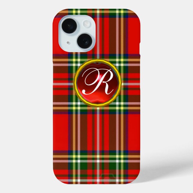 SCOTTISH TARTAN AND RED RUBY GEMSTONE MONOGRAM Case-Mate iPhone CASE (Back)