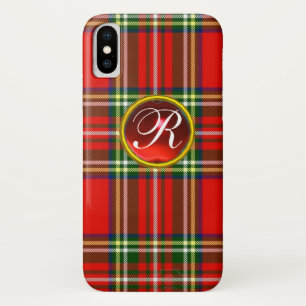 SCOTTISH TARTAN AND RED RUBY GEMSTONE MONOGRAM Case-Mate iPhone CASE