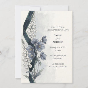 Scottish Tartan Blue Poppy Wedding Invitation