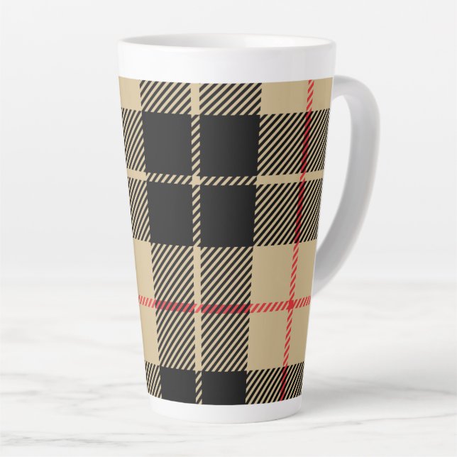  Scottish Tartan Chequered Plaid Pattern in Black  Latte Mug (Right Angle)