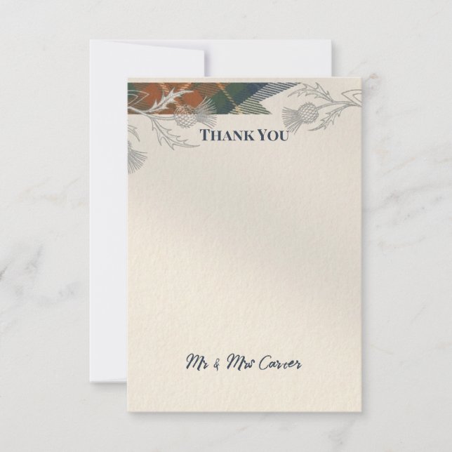 Scottish Tartan Lace Wedding Thank You Card (Front)