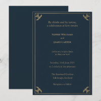 Scottish Tartan Navy Gold Botanical Leaf Corner We