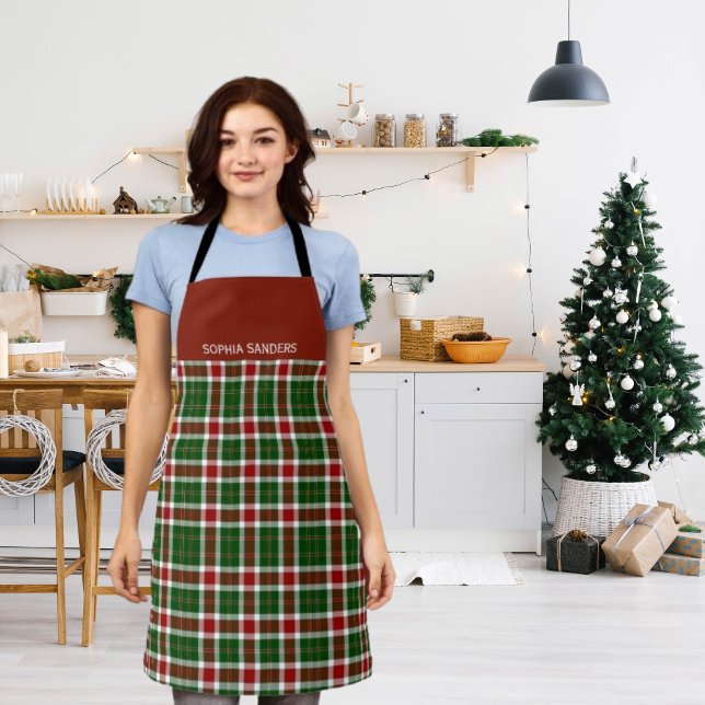 Scottish Tartan Pattern Christmas Colors Apron (Creator Uploaded)