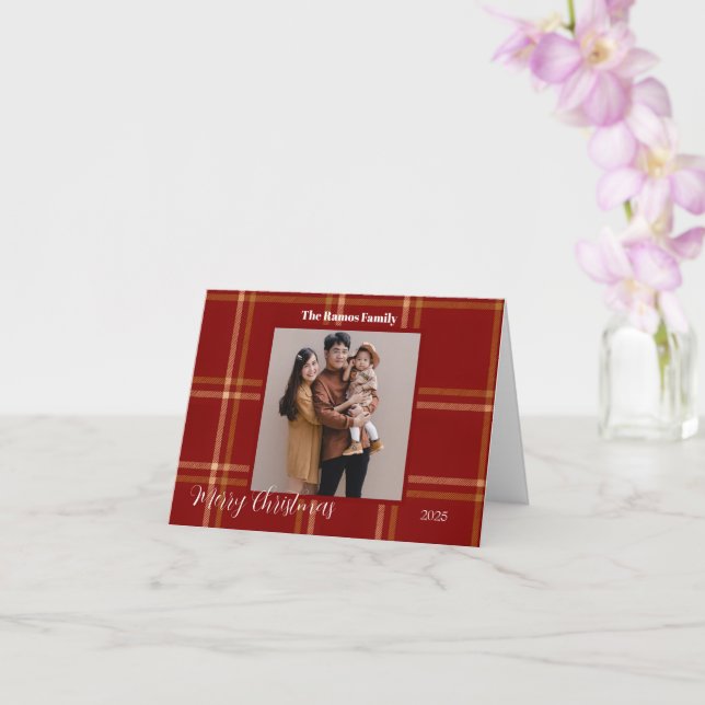 Scottish Tartan Pattern Christmas Customisable  Card (Orchid)