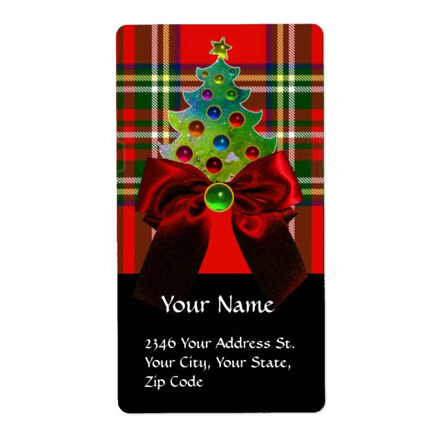 SCOTTISH TARTAN ,RED BOW AND CHRISTMAS TREE (Front)