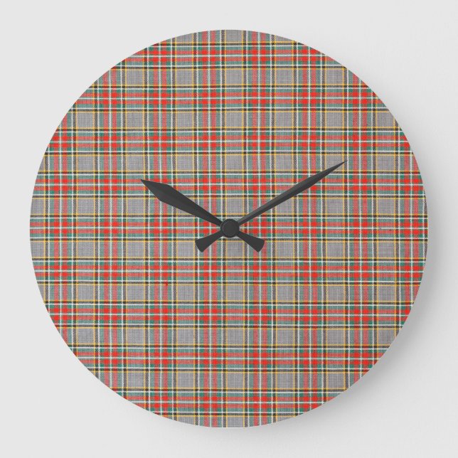 Scottish tartan: red-green-yellow pattern. large clock (Front)