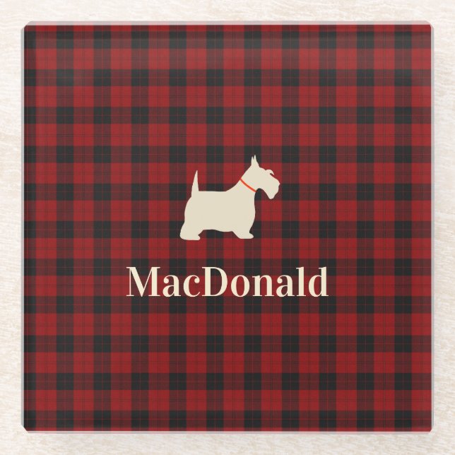 Scottish Tartan Scotty | Personalized Glass Coaster (Front)