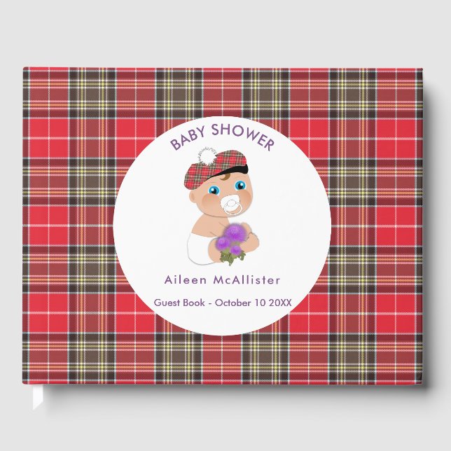 Scottish Tartan |Thistle Baby Shower Personalised Guest Book (Front)