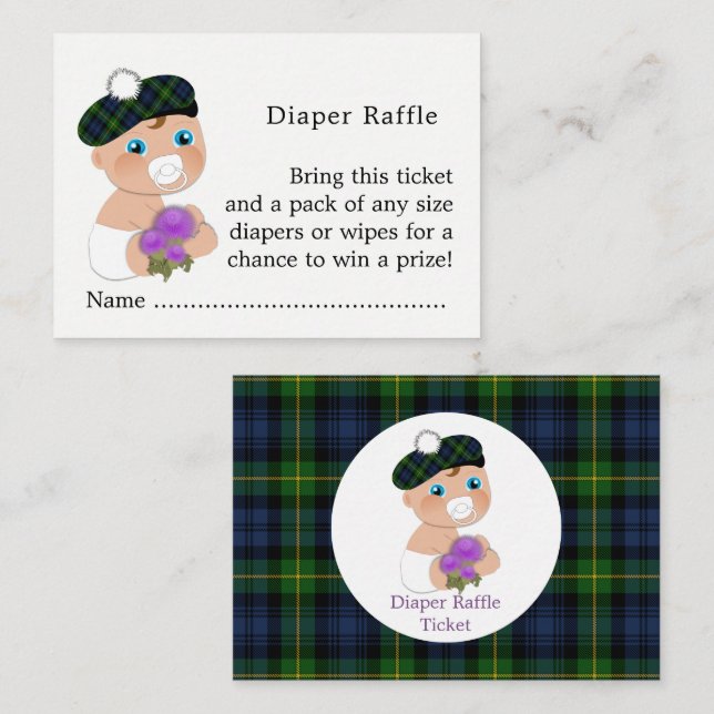 Scottish Tartan Thistle Flower Cute Baby Shower Enclosure Card (Front/Back)