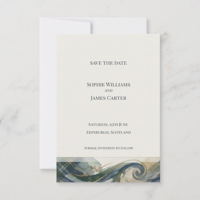 Scottish Tartan Wave Save the Date Card (Front)