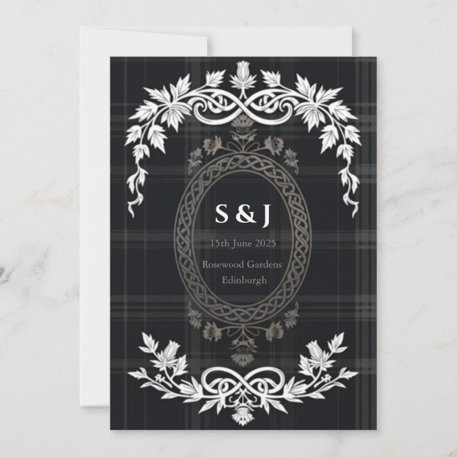 Scottish Tartan Wedding Invitation | Celtic Thistl (Front)