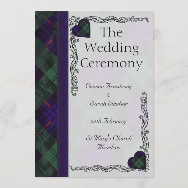 Scottish Tartan Wedding program - Armstrong Programme (Front)