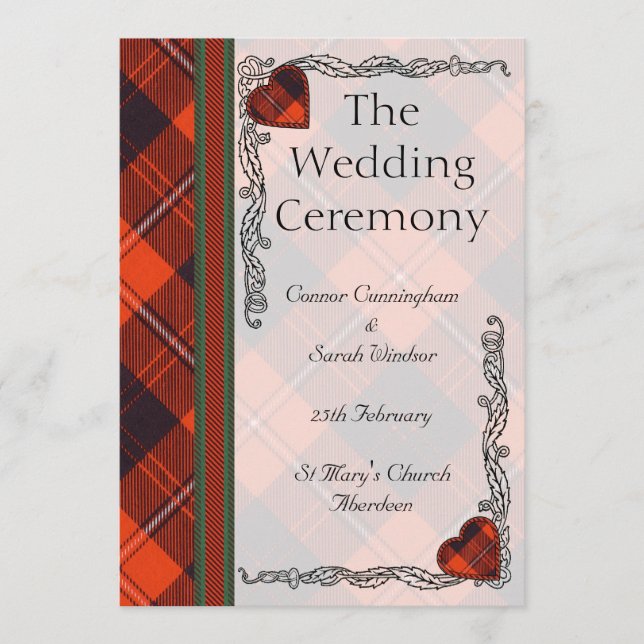 Scottish Tartan Wedding program - Cunningham Programme (Front)