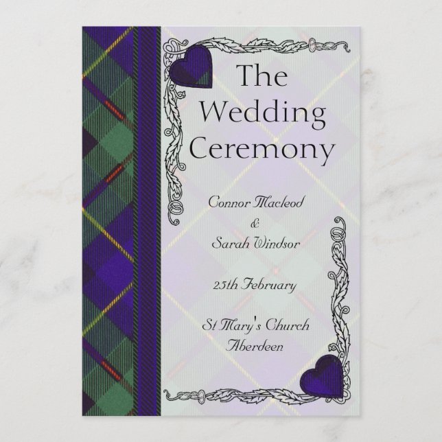 Scottish Tartan Wedding program Macleod of Harris Programme (Front)